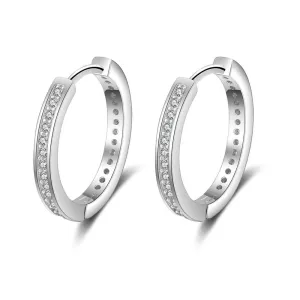 Solid 925 Sterling Silver Hoop Earrings for Women Round Circle Earrings with Zirconia Silver 925 Jewelry
