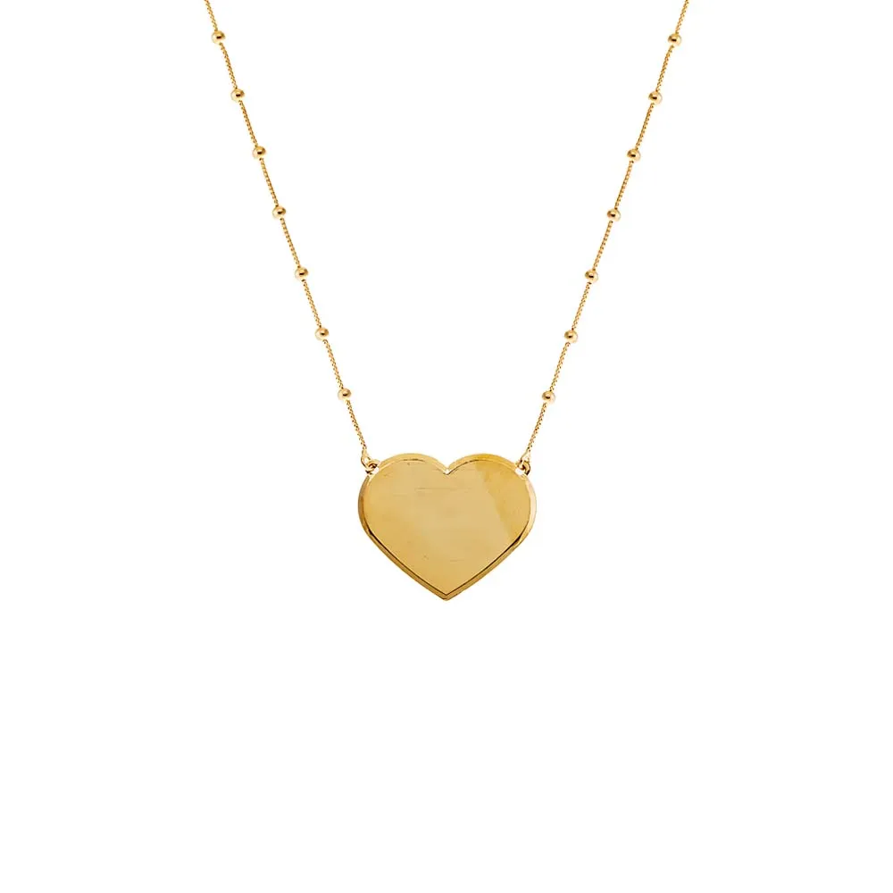 Solid Large Heart X Beaded Chain Necklace