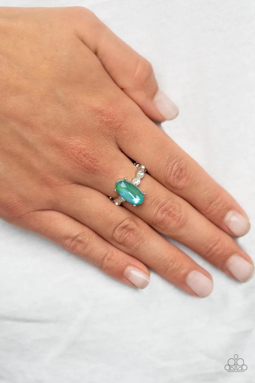 Stellar Sensation - Green - Oval Opalescent Rhinestone Paparazzi Dainty Ring