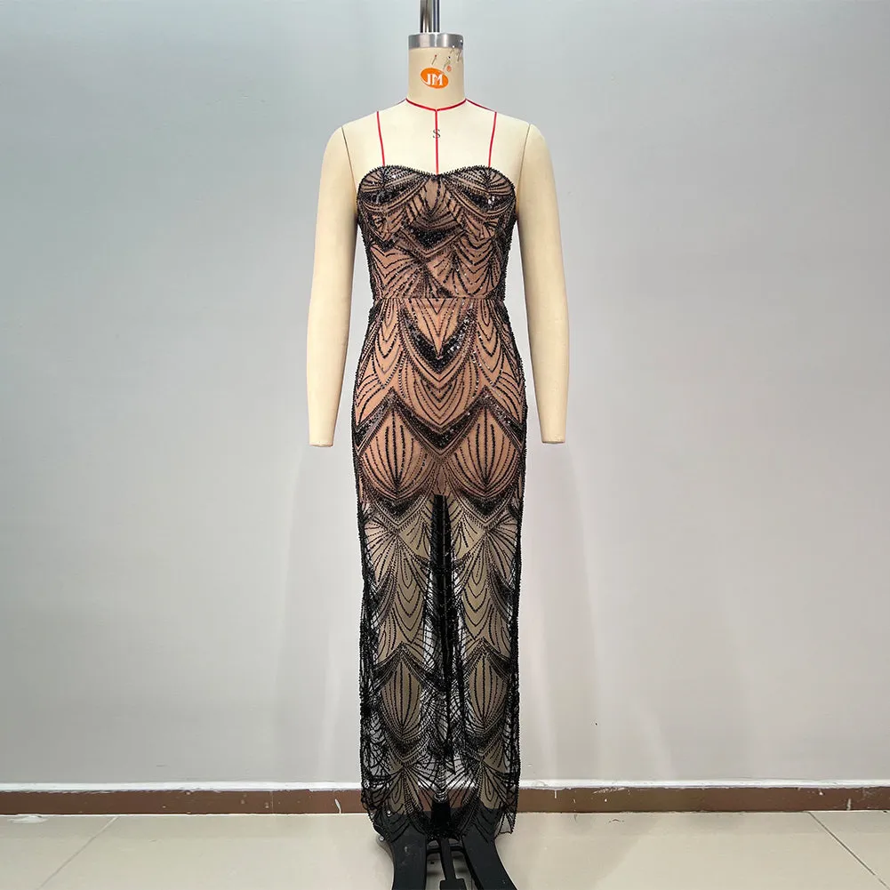 Strapless Sleeveless Backless Maxi Bodycon Dress HT21270