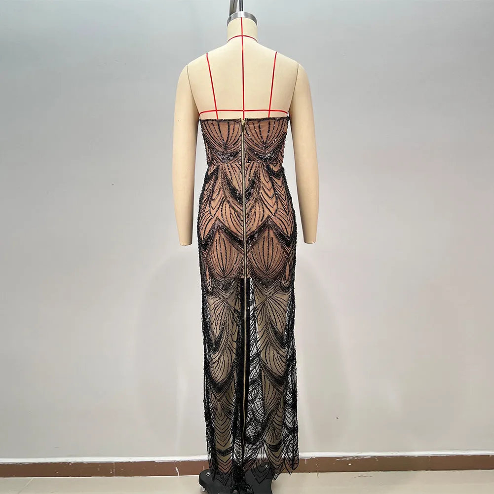 Strapless Sleeveless Backless Maxi Bodycon Dress HT21270