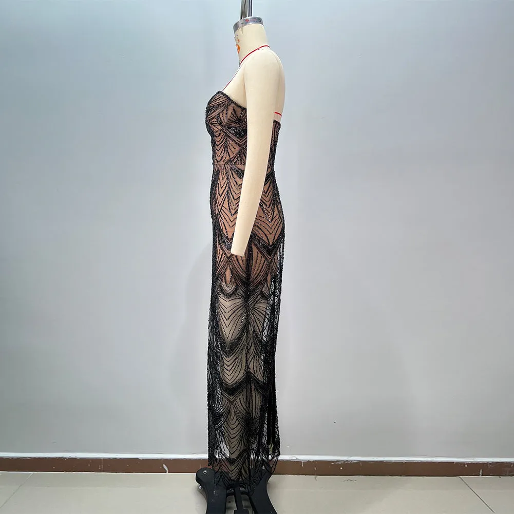 Strapless Sleeveless Backless Maxi Bodycon Dress HT21270