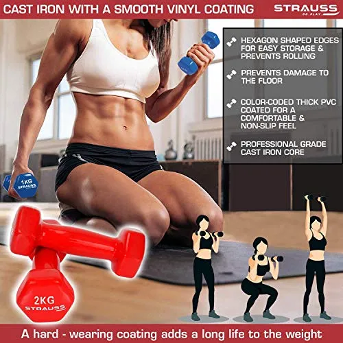 Strauss Vinyl Dumbbell, 2 KG (Pair), 1 KG Each, (Red)