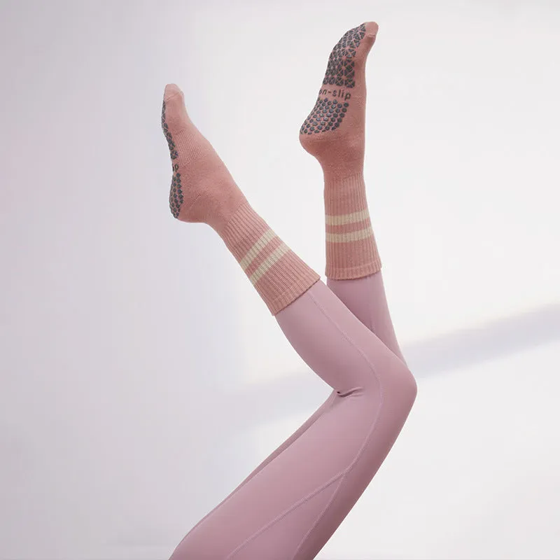 Striped Medium Yoga Socks Non-Slip Long Pilates Socks Jump Rope Shock Absorbing Sports Socks