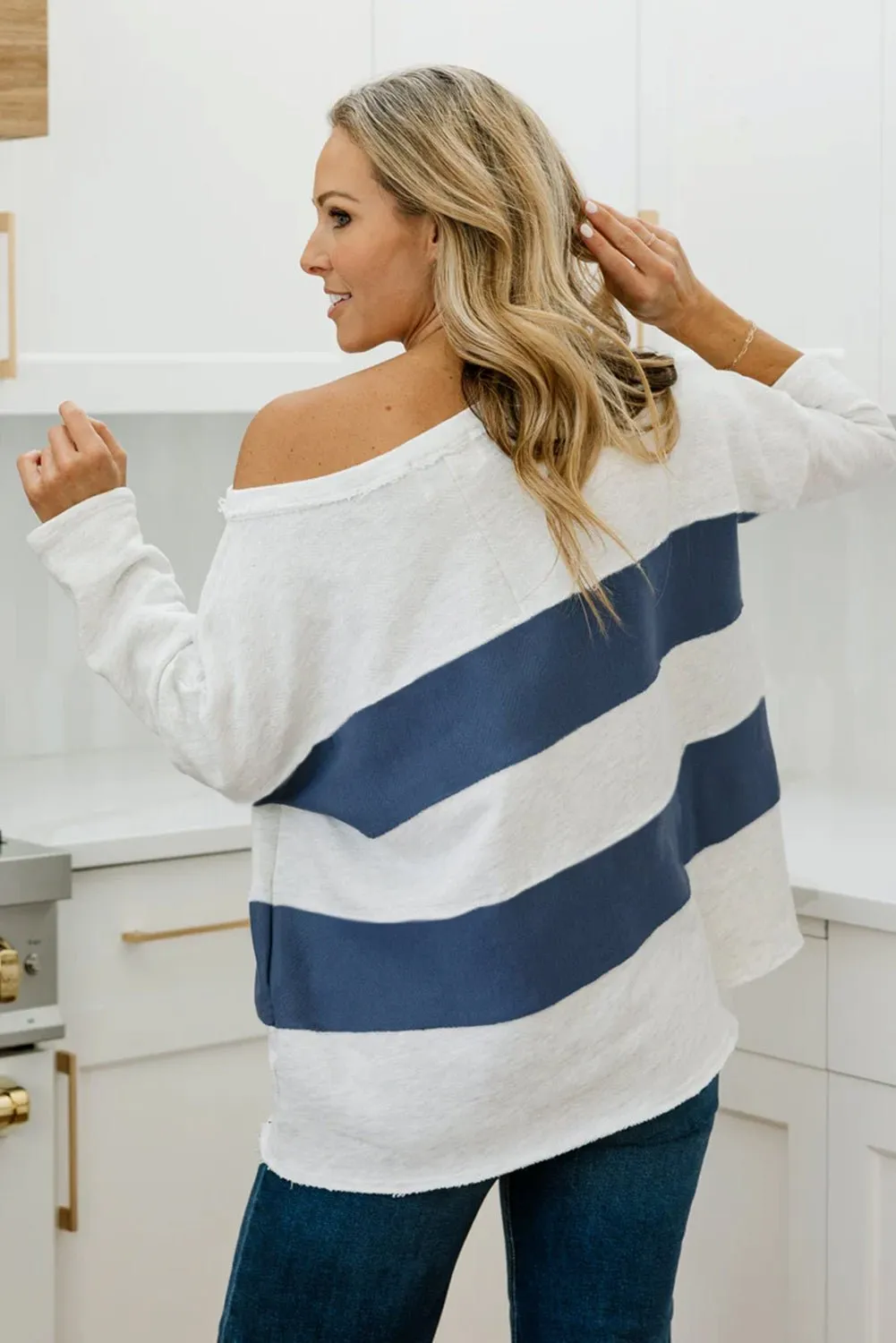 Stylish Sail Blue Patchwork Sweatshirt