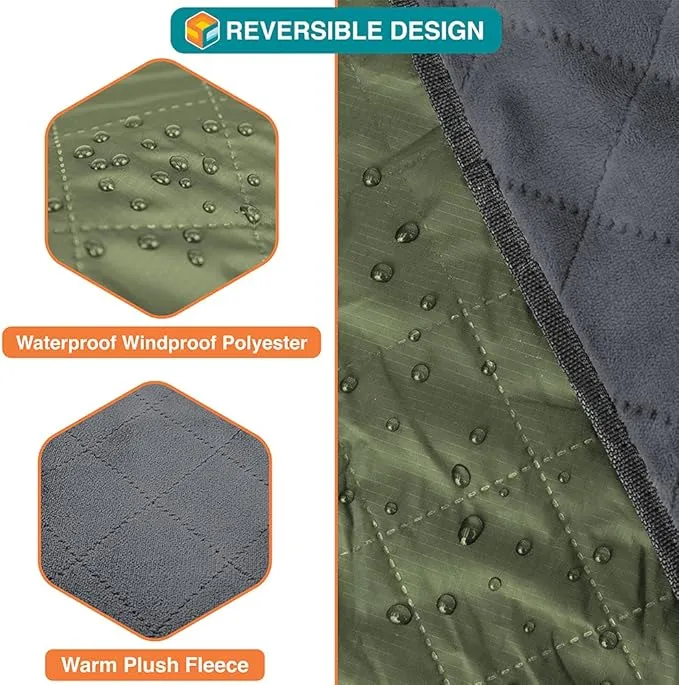 SUN CUBE Large Waterproof Camping Blanket, Fleece Quilted Stadium Blanket for Cold Weather, Windproof Foldable Outdoor Blanket Mat for Picnic, Beach, Pets, Car, 60x80in