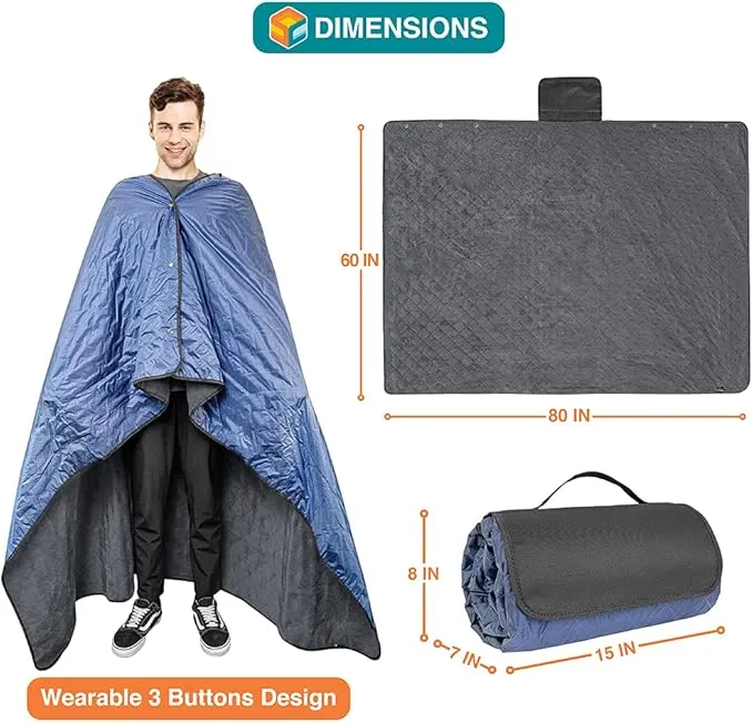 SUN CUBE Large Waterproof Camping Blanket, Fleece Quilted Stadium Blanket for Cold Weather, Windproof Foldable Outdoor Blanket Mat for Picnic, Beach, Pets, Car, 60x80in