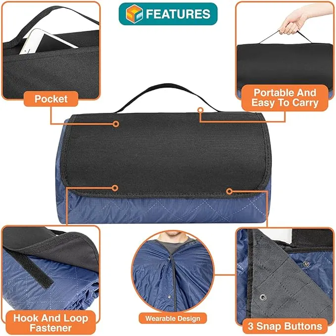 SUN CUBE Large Waterproof Camping Blanket, Fleece Quilted Stadium Blanket for Cold Weather, Windproof Foldable Outdoor Blanket Mat for Picnic, Beach, Pets, Car, 60x80in