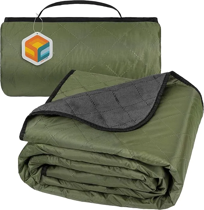 SUN CUBE Large Waterproof Camping Blanket, Fleece Quilted Stadium Blanket for Cold Weather, Windproof Foldable Outdoor Blanket Mat for Picnic, Beach, Pets, Car, 60x80in