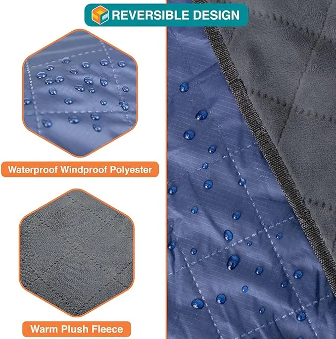 SUN CUBE Large Waterproof Camping Blanket, Fleece Quilted Stadium Blanket for Cold Weather, Windproof Foldable Outdoor Blanket Mat for Picnic, Beach, Pets, Car, 60x80in