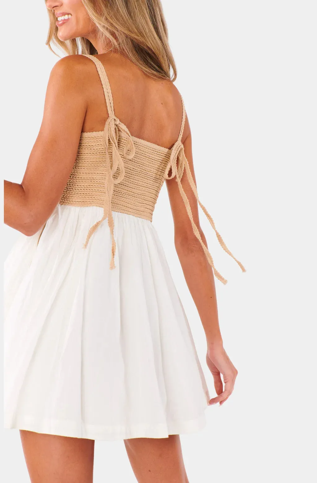 Sun Deck Mini Dress White Voile With Twisted Rope
