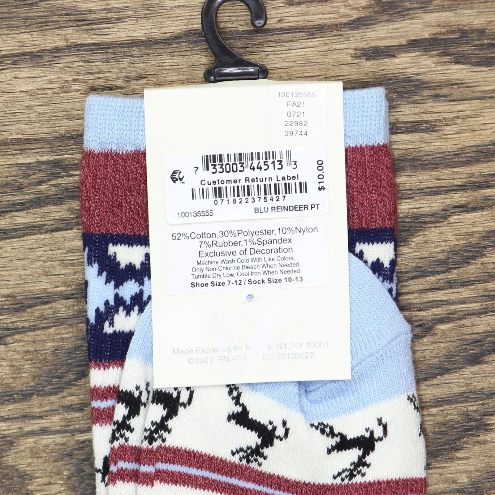 Sun   Stone Men's Holiday Reindeer Crew Socks