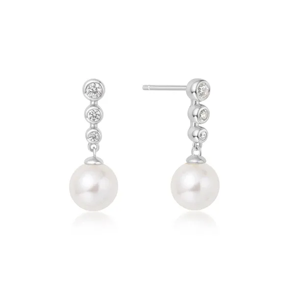 Tennis Beaded Stone Pearl Drop Earrings in Sterling Silver