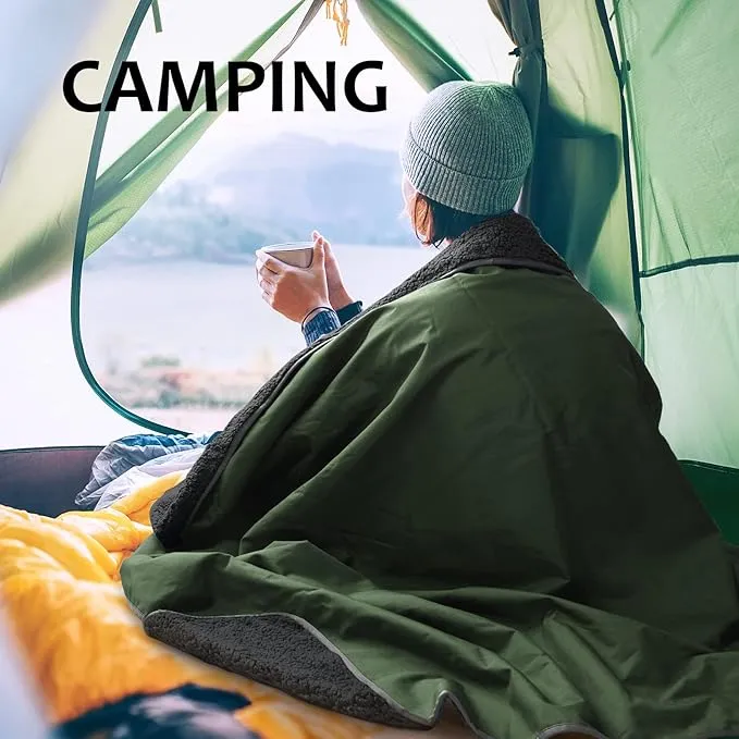 Tirrinia Outdoors Waterproof Throw Blanket, 66”x 90” Sherpa Fleece Stadium Windproof Mat for Boat, Traveling, Camping, Hiking, Football - Machine Washable