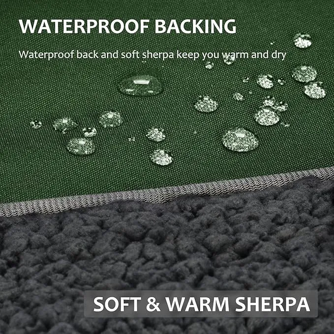 Tirrinia Outdoors Waterproof Throw Blanket, 66”x 90” Sherpa Fleece Stadium Windproof Mat for Boat, Traveling, Camping, Hiking, Football - Machine Washable