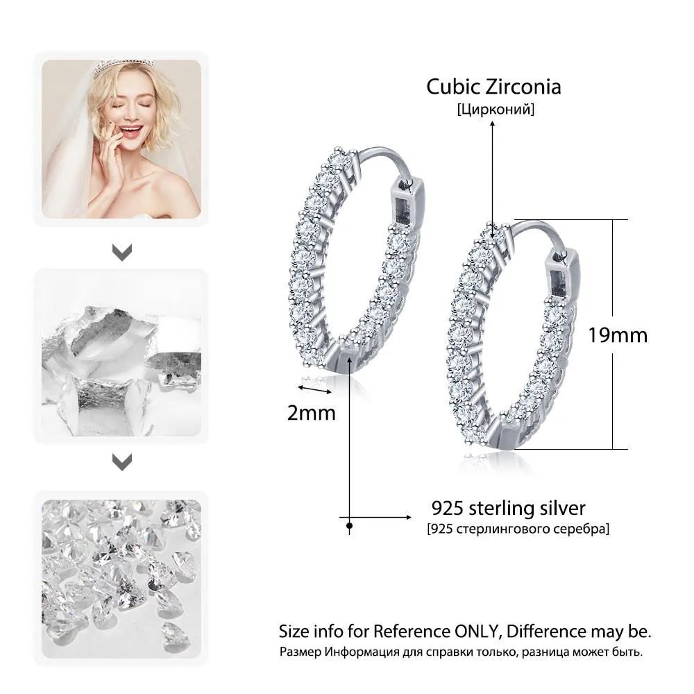 Trendy 925 Sterling Silver Hoop Earrings for Women Sparkling Cubic Zirconia Wedding Jewelry Gift for Girl