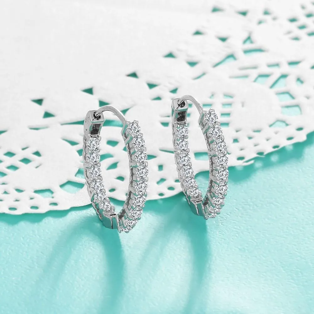 Trendy 925 Sterling Silver Hoop Earrings for Women Sparkling Cubic Zirconia Wedding Jewelry Gift for Girl