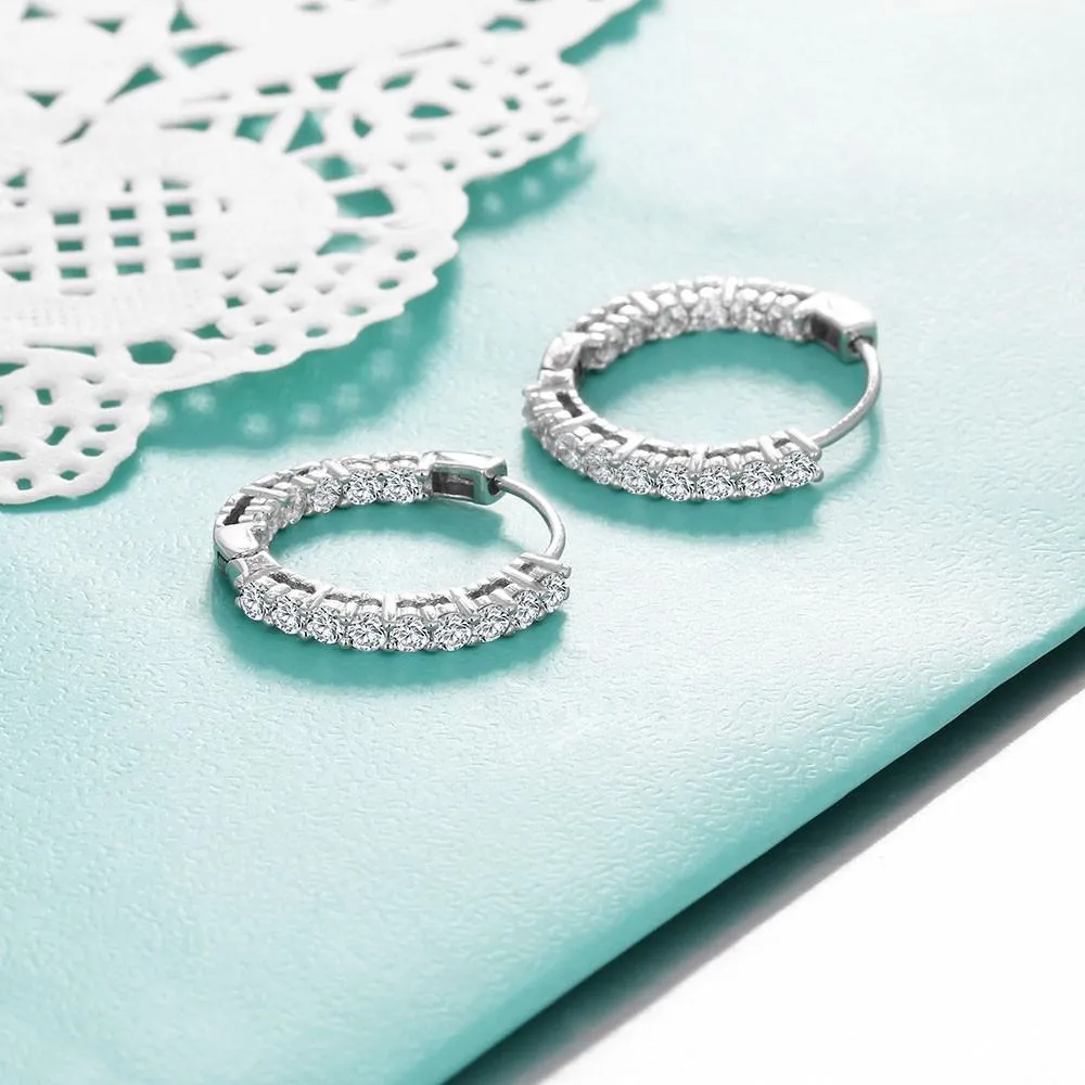 Trendy 925 Sterling Silver Hoop Earrings for Women Sparkling Cubic Zirconia Wedding Jewelry Gift for Girl