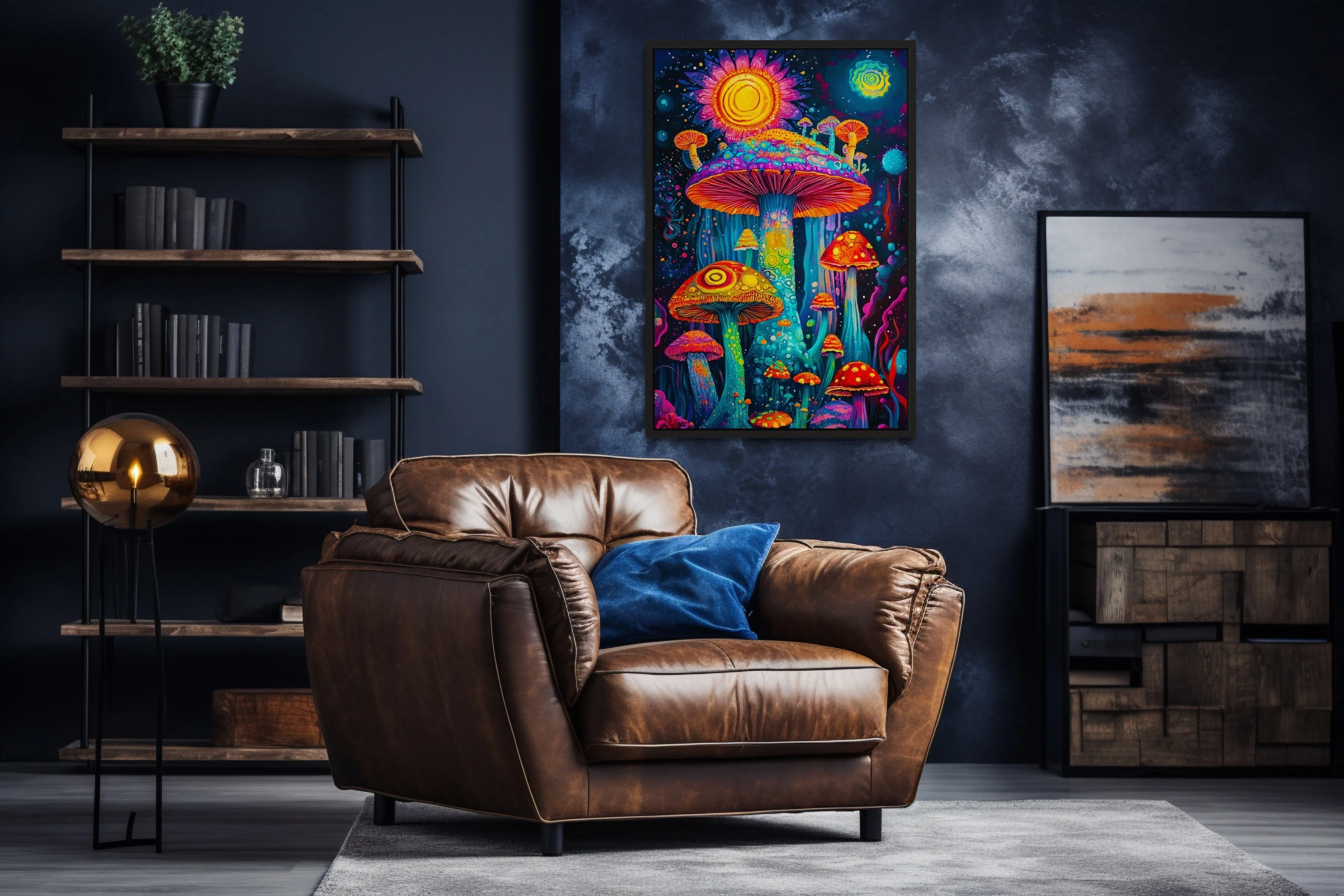 Trippy Mushrooms Framed Canvas Wall Art