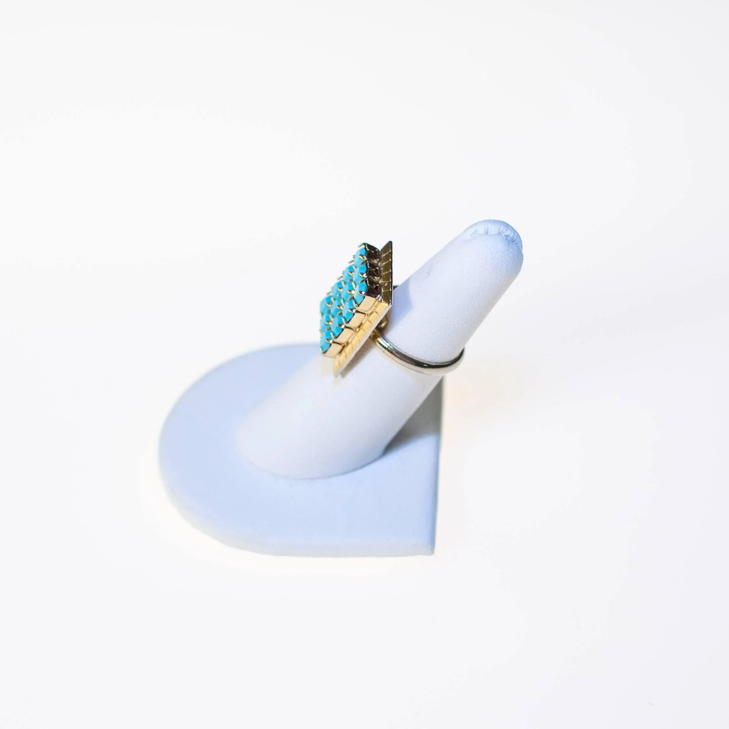 Turquoise Blue Rhinestones Gold Tone Ring, Adjustable