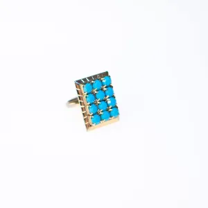 Turquoise Blue Rhinestones Gold Tone Ring, Adjustable