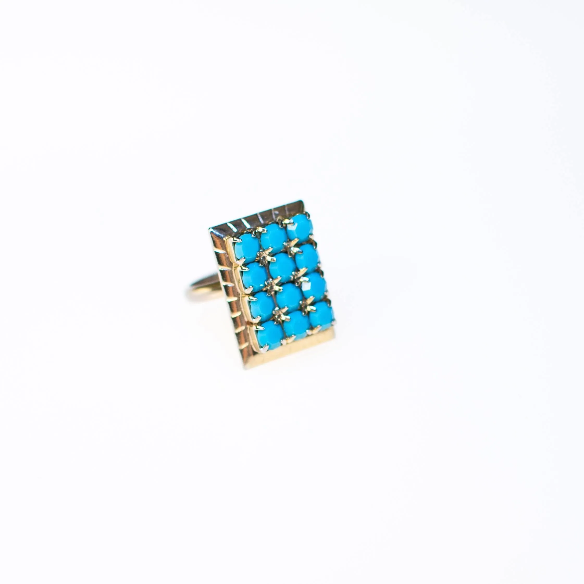 Turquoise Blue Rhinestones Gold Tone Ring, Adjustable