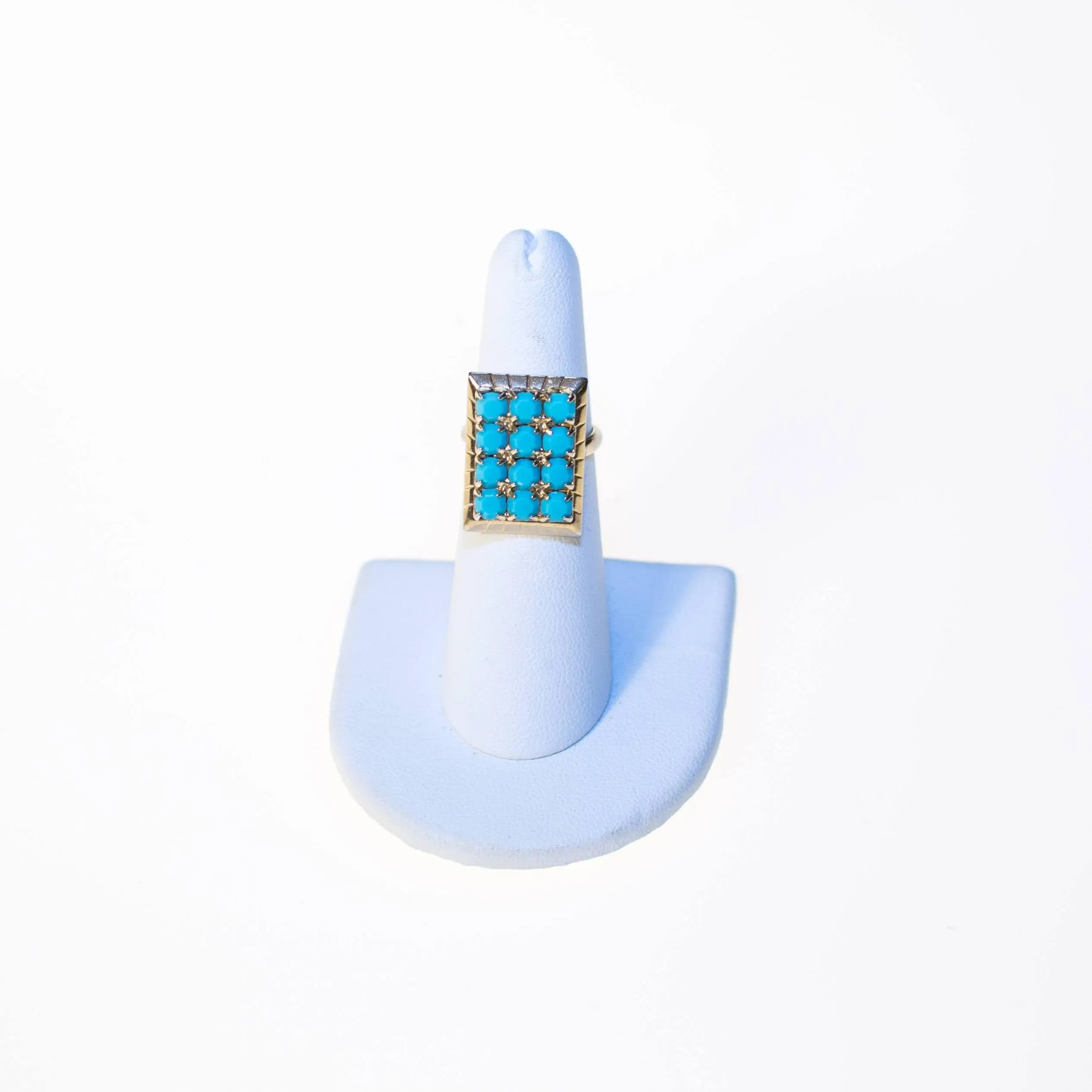 Turquoise Blue Rhinestones Gold Tone Ring, Adjustable