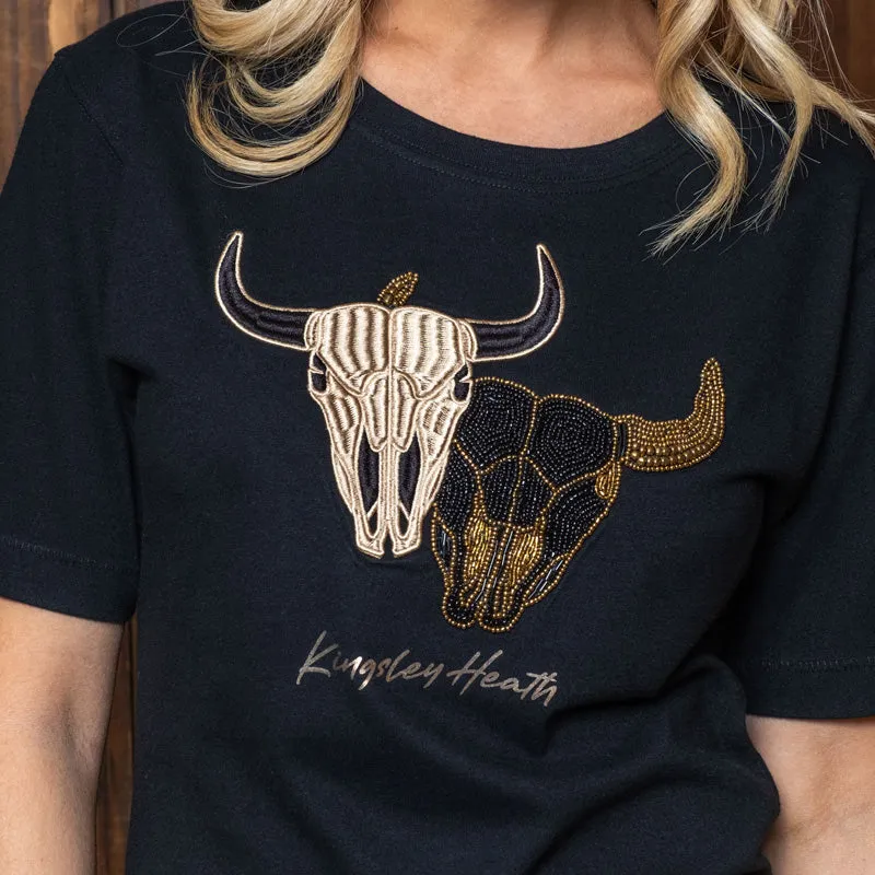 Twin Beaded Skull Regular Crew Tee - Mamba