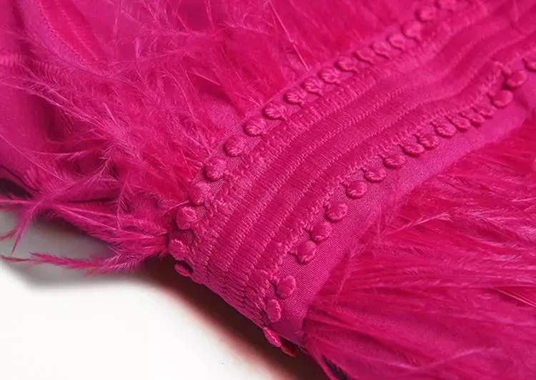 Unique V-Neck Lantern Sleeve Feathers Patchwork Elegant Party Dress