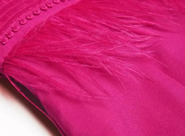 Unique V-Neck Lantern Sleeve Feathers Patchwork Elegant Party Dress
