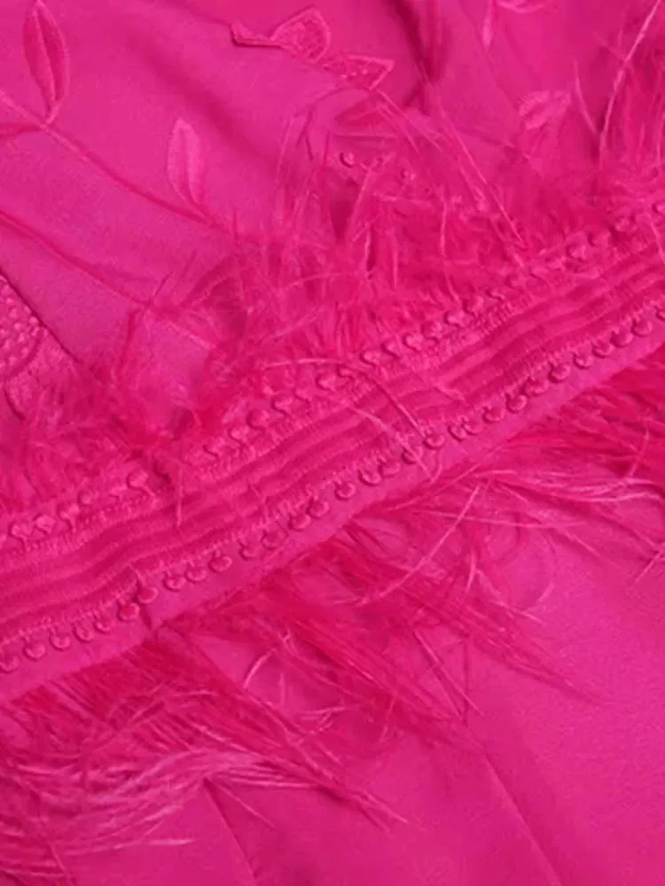 Unique V-Neck Lantern Sleeve Feathers Patchwork Elegant Party Dress
