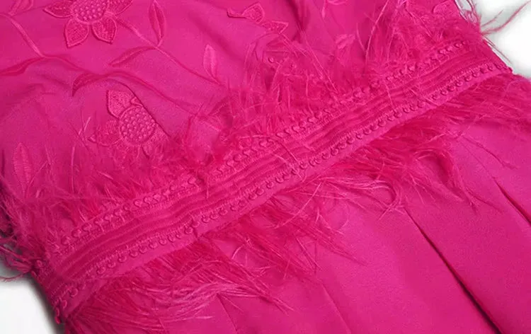 Unique V-Neck Lantern Sleeve Feathers Patchwork Elegant Party Dress