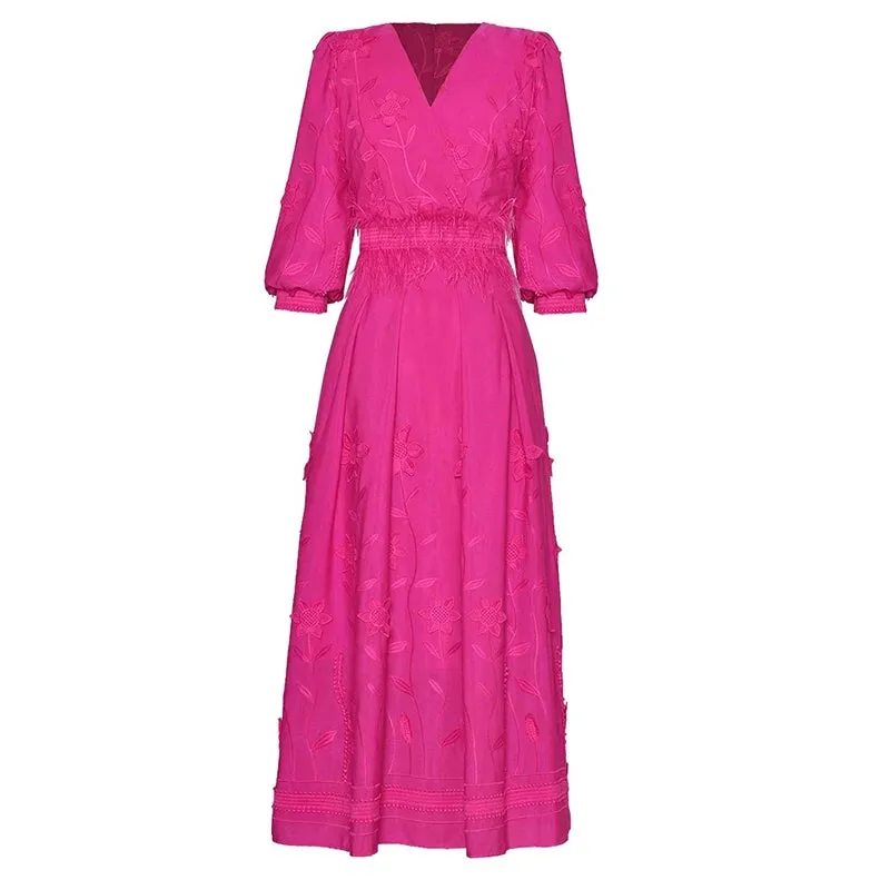 Unique V-Neck Lantern Sleeve Feathers Patchwork Elegant Party Dress