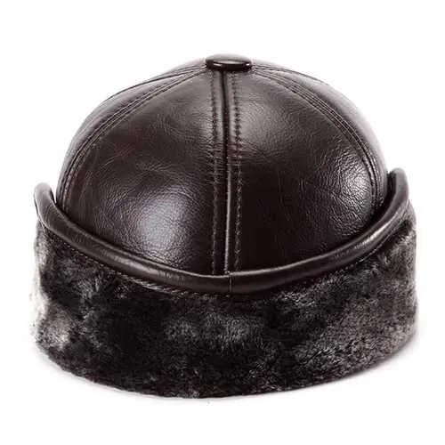 Unisex Cowhide Genuine Leather Earflaps Ear Muff Baseball Hat Velvet Linen Pilot Trapper Cap
