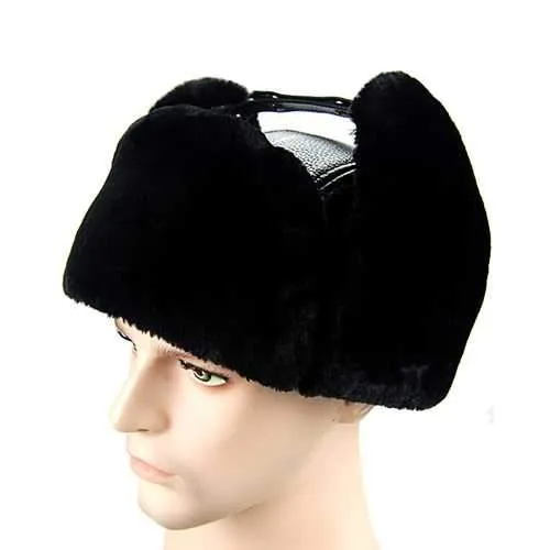 Unisex PU Leather Earflap Ear Muff Hat Faux Fur Plush Linen Buckle Pilot Trapper Cap