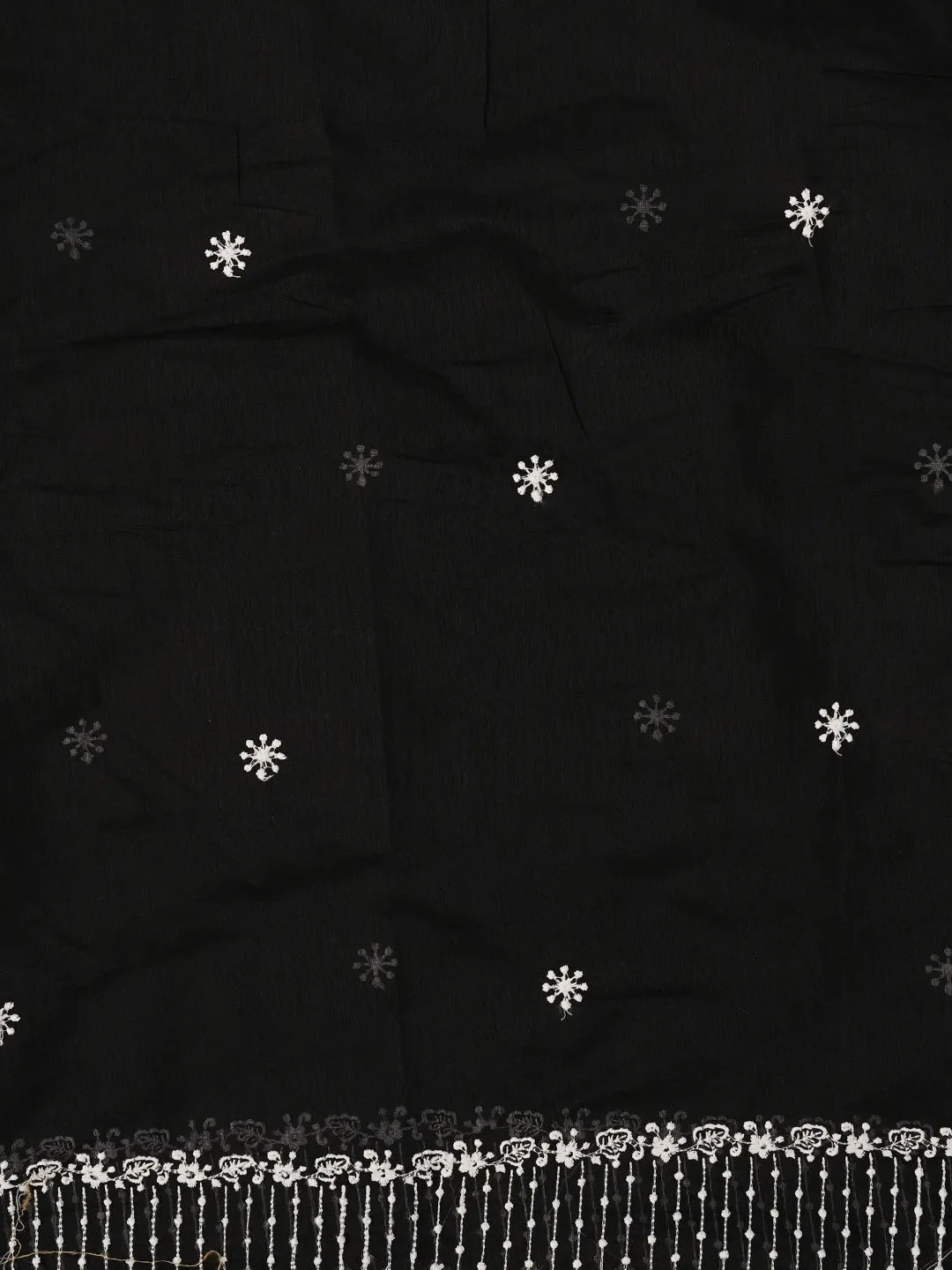 Unstitched Embroidered Cotton Blend Black Dress Material With Dupatta