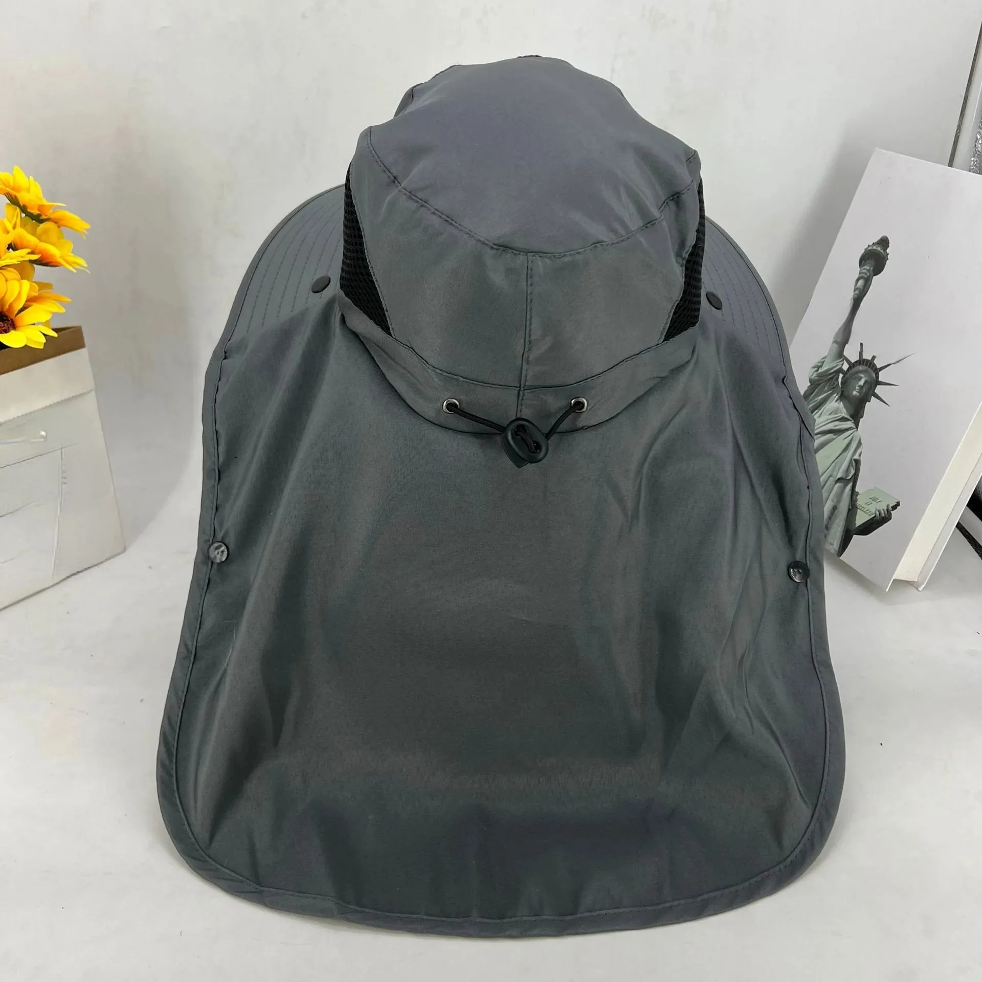 UPF50  Fishing hat Sun shading large eaves mountain climbing mask mesh breathable outdoor UV protection detachable full face