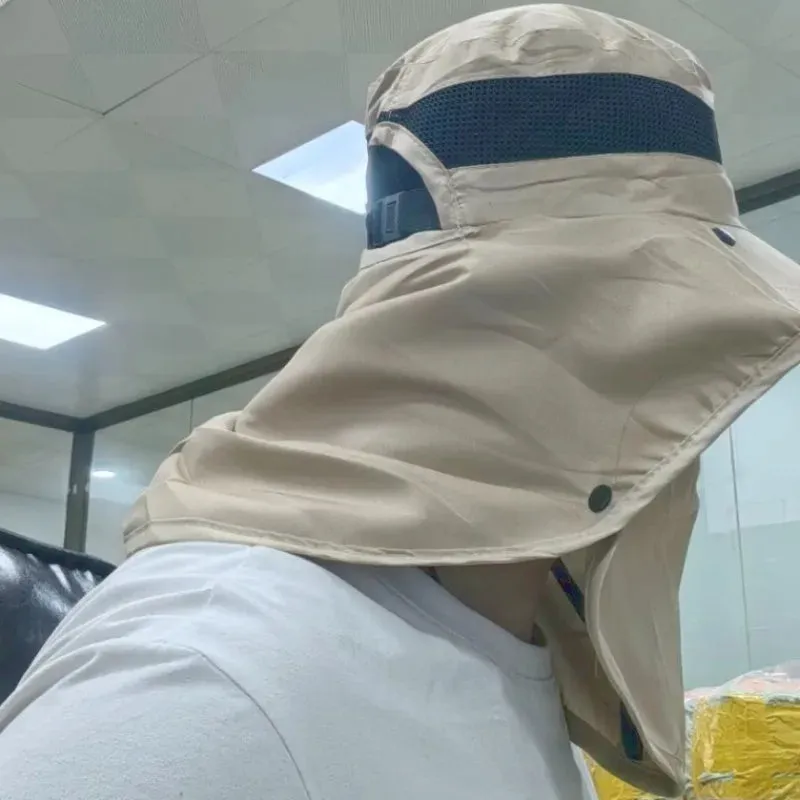 UPF50  Fishing hat Sun shading large eaves mountain climbing mask mesh breathable outdoor UV protection detachable full face