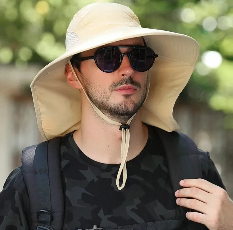 UPF50  Fishing hat Sun shading large eaves mountain climbing mask mesh breathable outdoor UV protection detachable full face