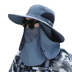 UPF50  Fishing hat Sun shading large eaves mountain climbing mask mesh breathable outdoor UV protection detachable full face