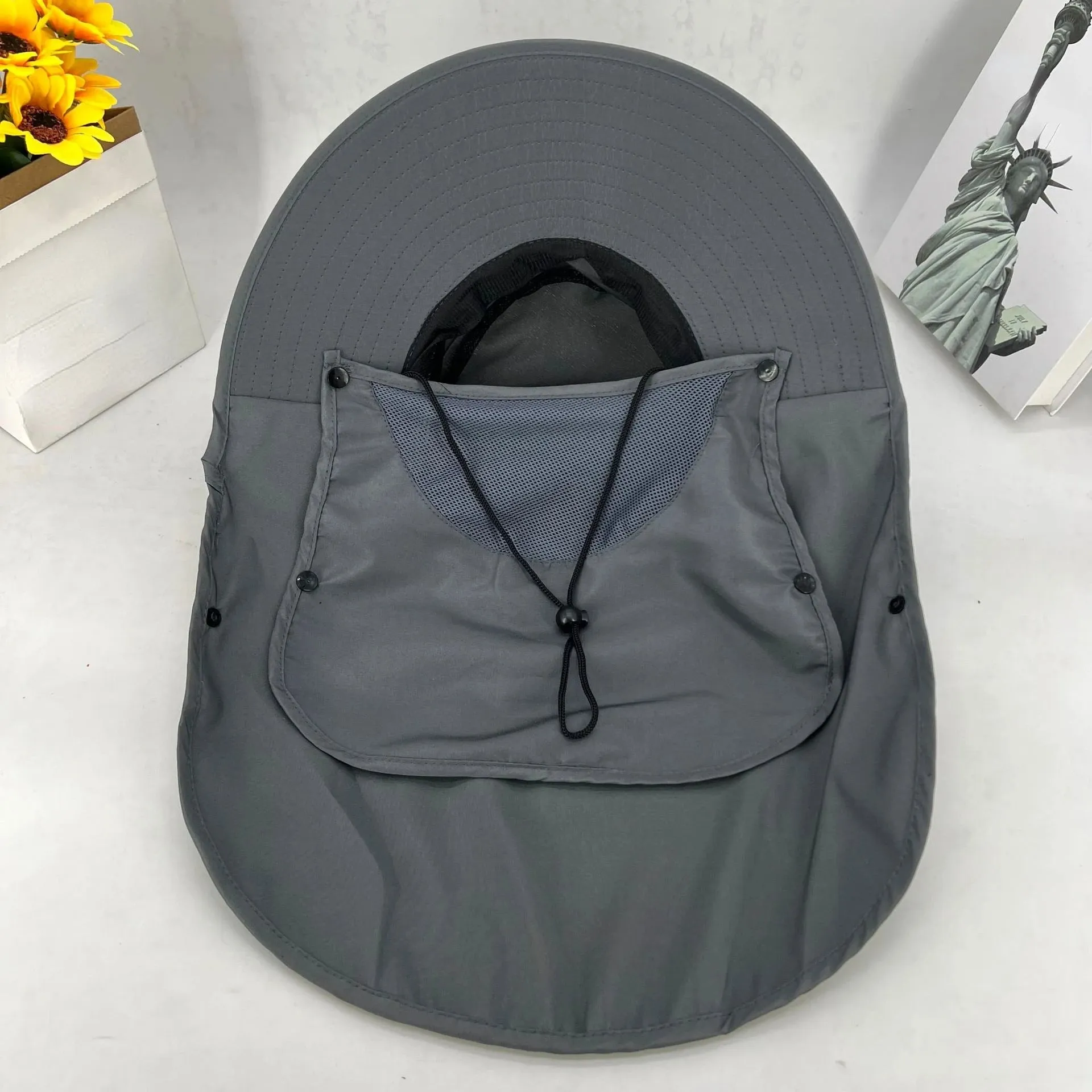 UPF50  Fishing hat Sun shading large eaves mountain climbing mask mesh breathable outdoor UV protection detachable full face