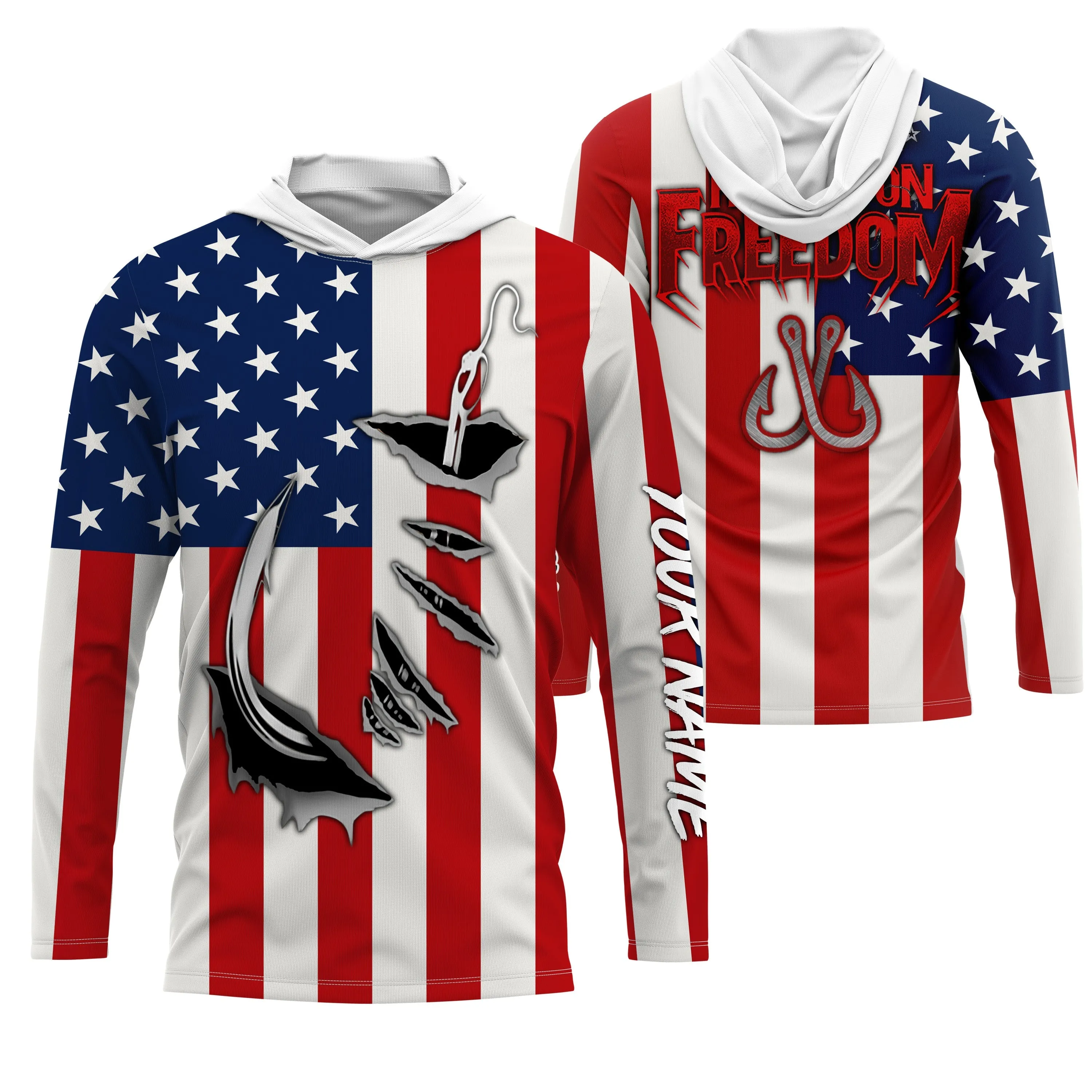 US Fishing Fish hook American Flag Custom Fishing Shirts, Personalized Patriotic Fishing gifts IPHW1790
