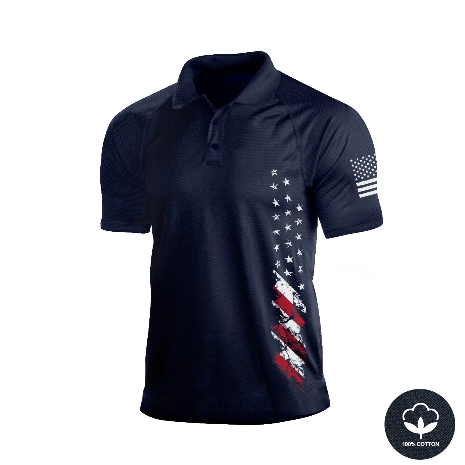 USA FLAG  100% COTTON RAGLAN GRAPHIC SHORT SLEEVE POLO SHIRT