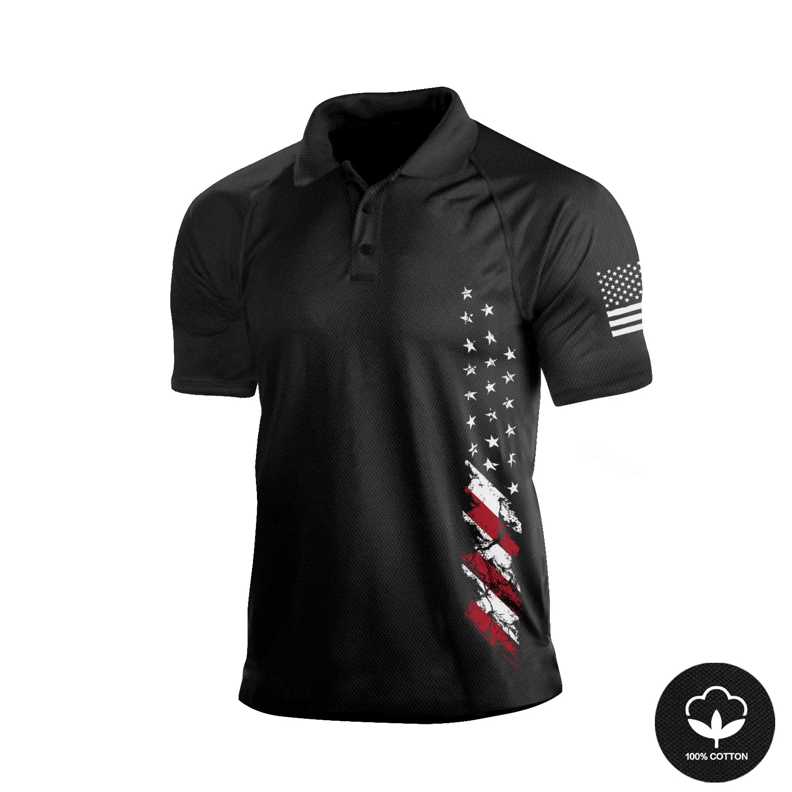 USA FLAG  100% COTTON RAGLAN GRAPHIC SHORT SLEEVE POLO SHIRT