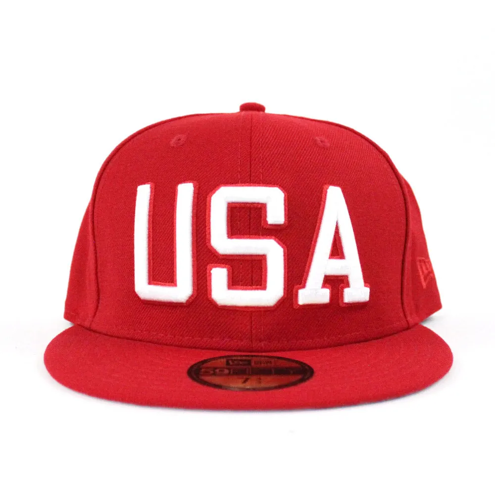 USA New Era 59Fifty Fitted Hat (Red Gray Under Brim)