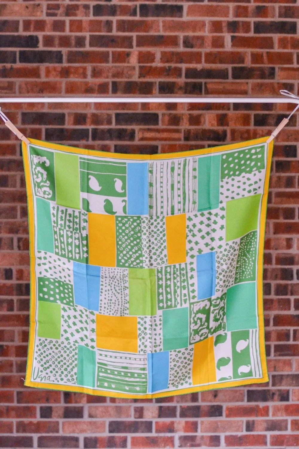 Vera 100% silk scarf, Blue, Green, Yellow, White