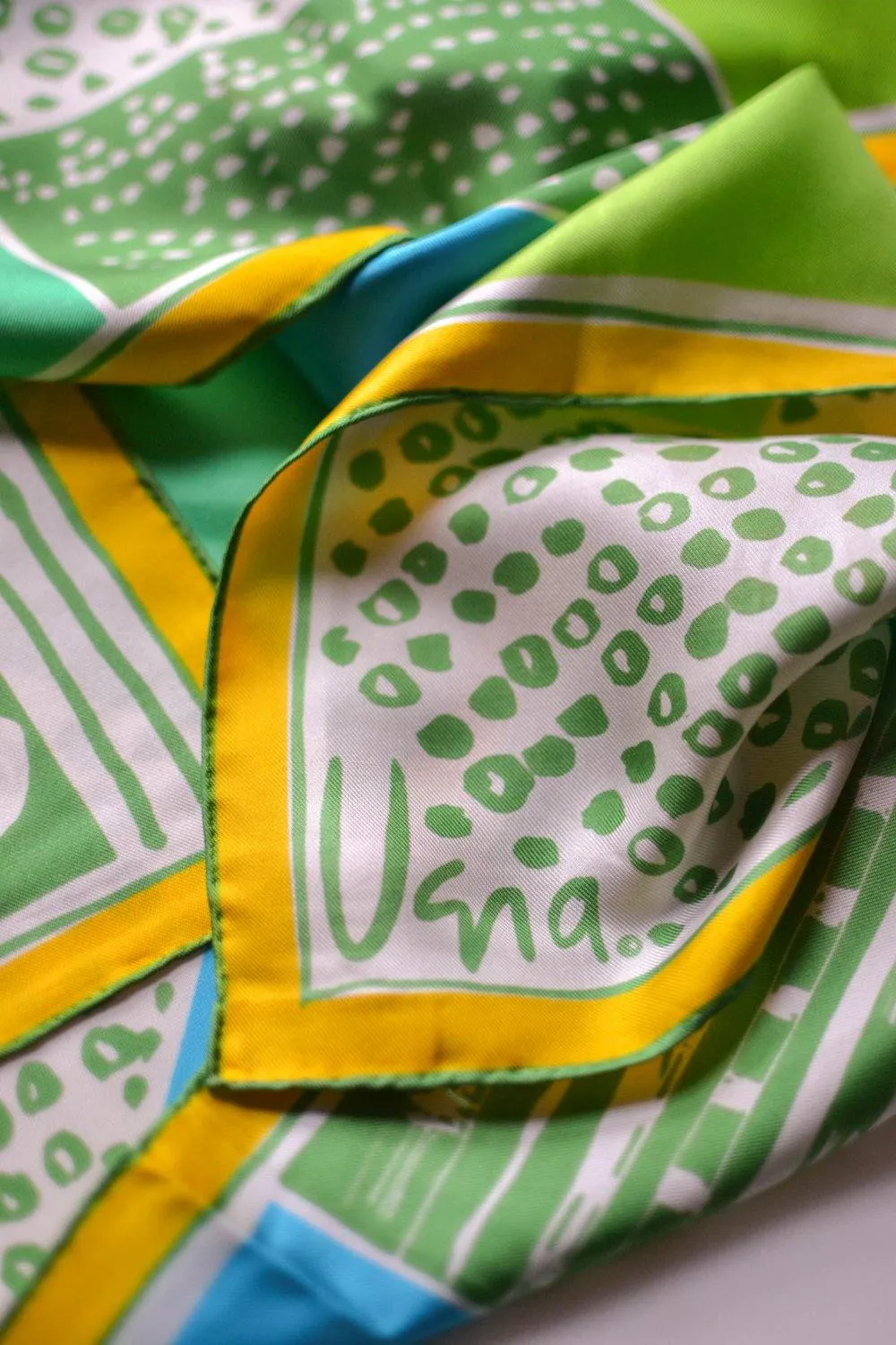 Vera 100% silk scarf, Blue, Green, Yellow, White