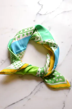 Vera 100% silk scarf, Blue, Green, Yellow, White