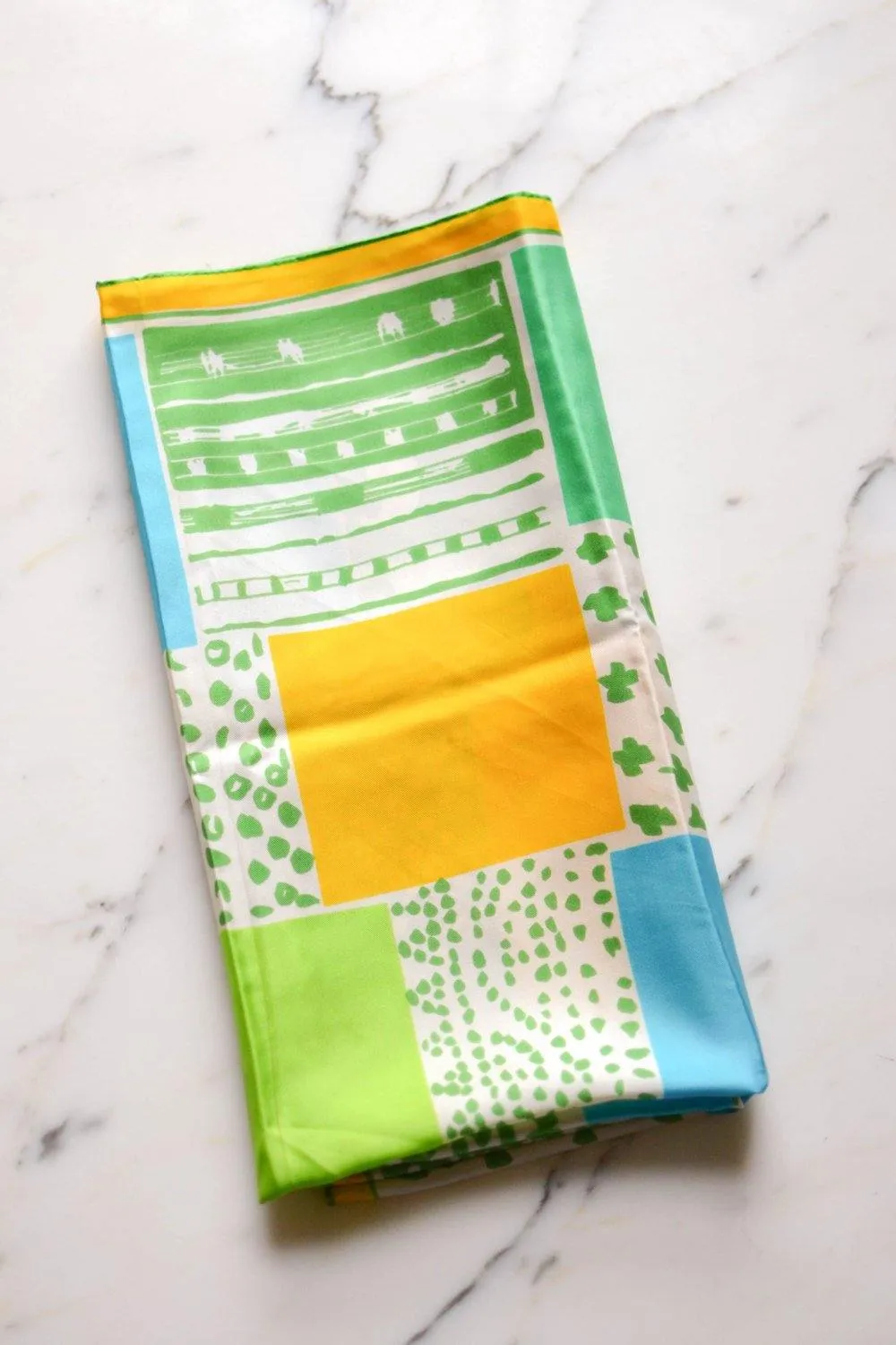 Vera 100% silk scarf, Blue, Green, Yellow, White