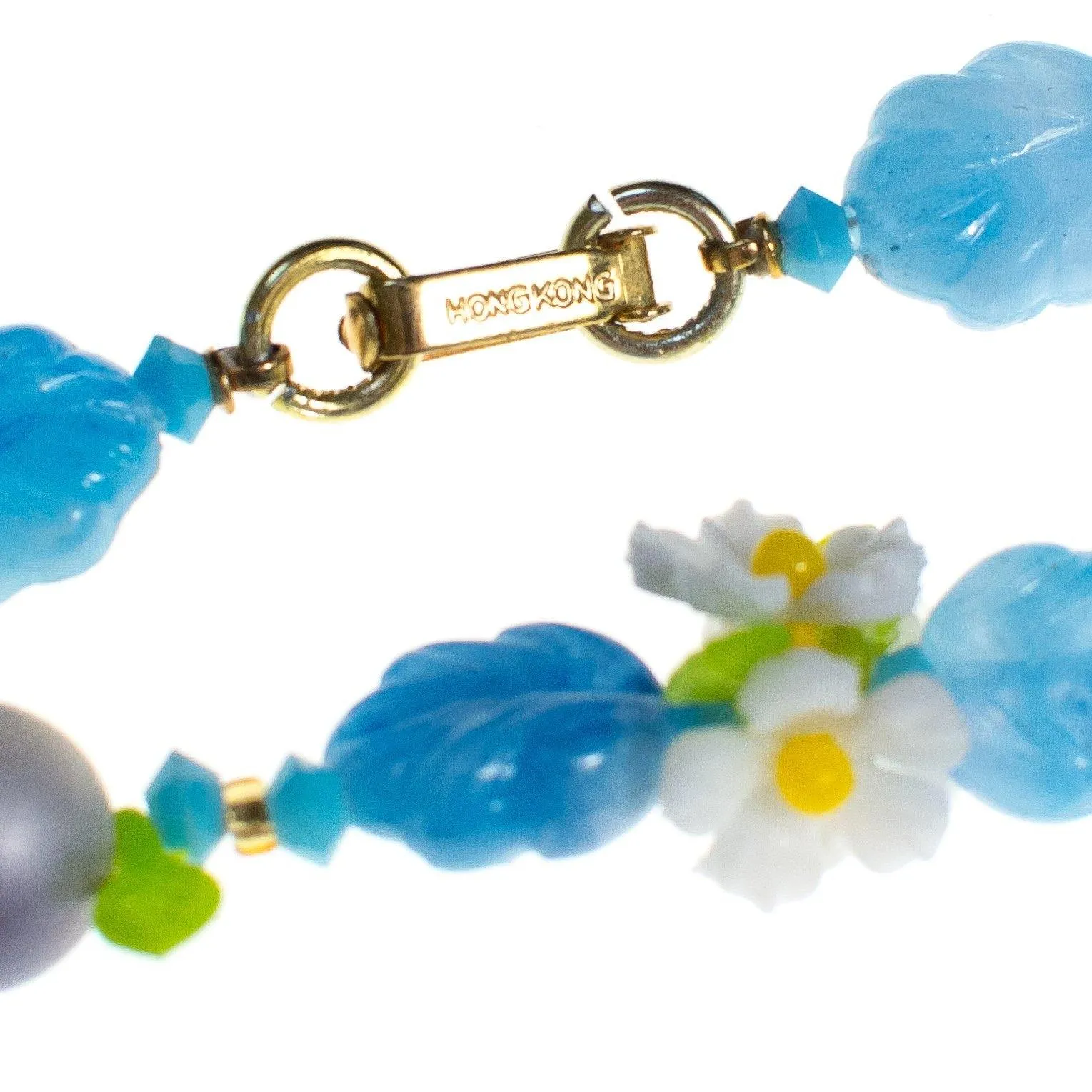 Vintage 1950s Blue Bead and Daisy Lucite Double Strand Beaded Necklace